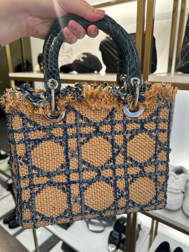 Dior Lady Dior Medium Tweed  Crocodile Handle Bag