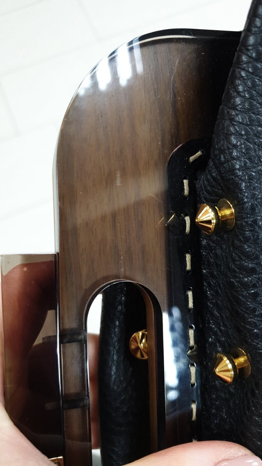 Fendi Black Leather Walnut Wood Handle Clutch Bag