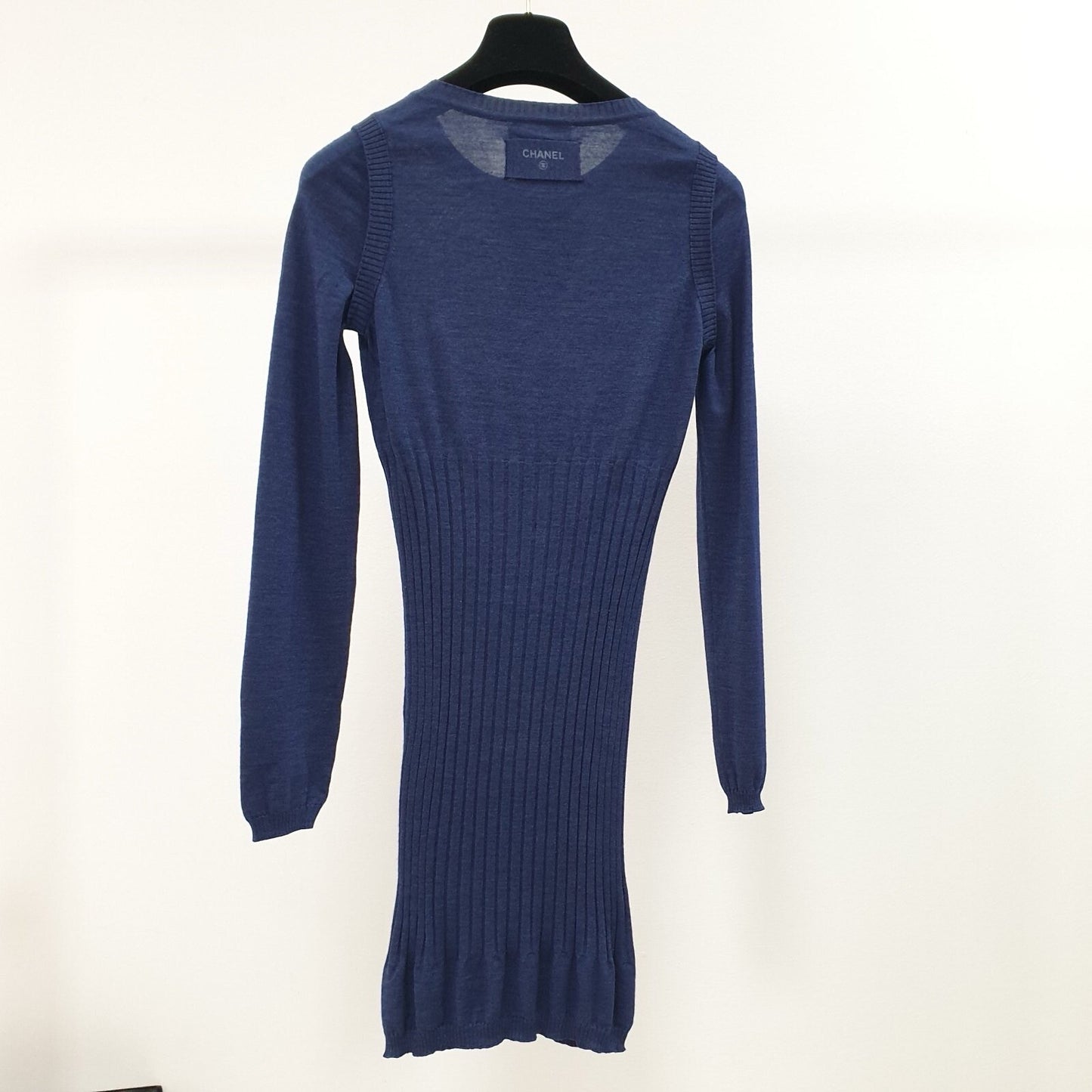 Chanel Navy Long Sleeve Knit Dress  Sz.36