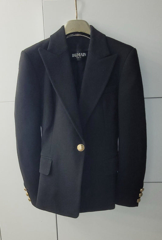 BALMAIN Black Wool one-button wool blazer Sz.38