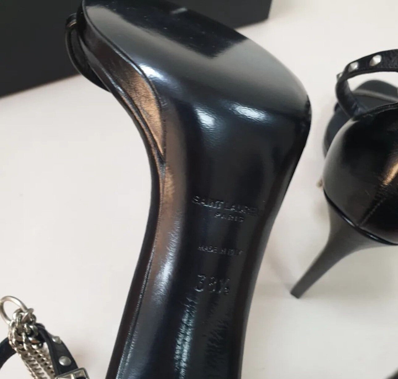 NWOB Saint Laurent Black Leather Heeled Sandals Sz.38.5