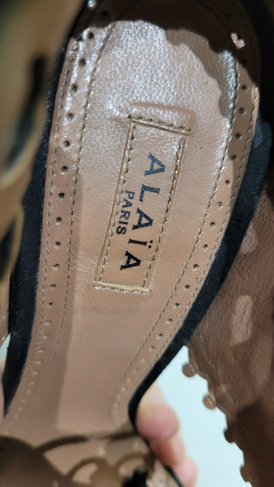 ALAIA Black Laser Cut Leather Suede Studs Platform Heels Sandals sz.38