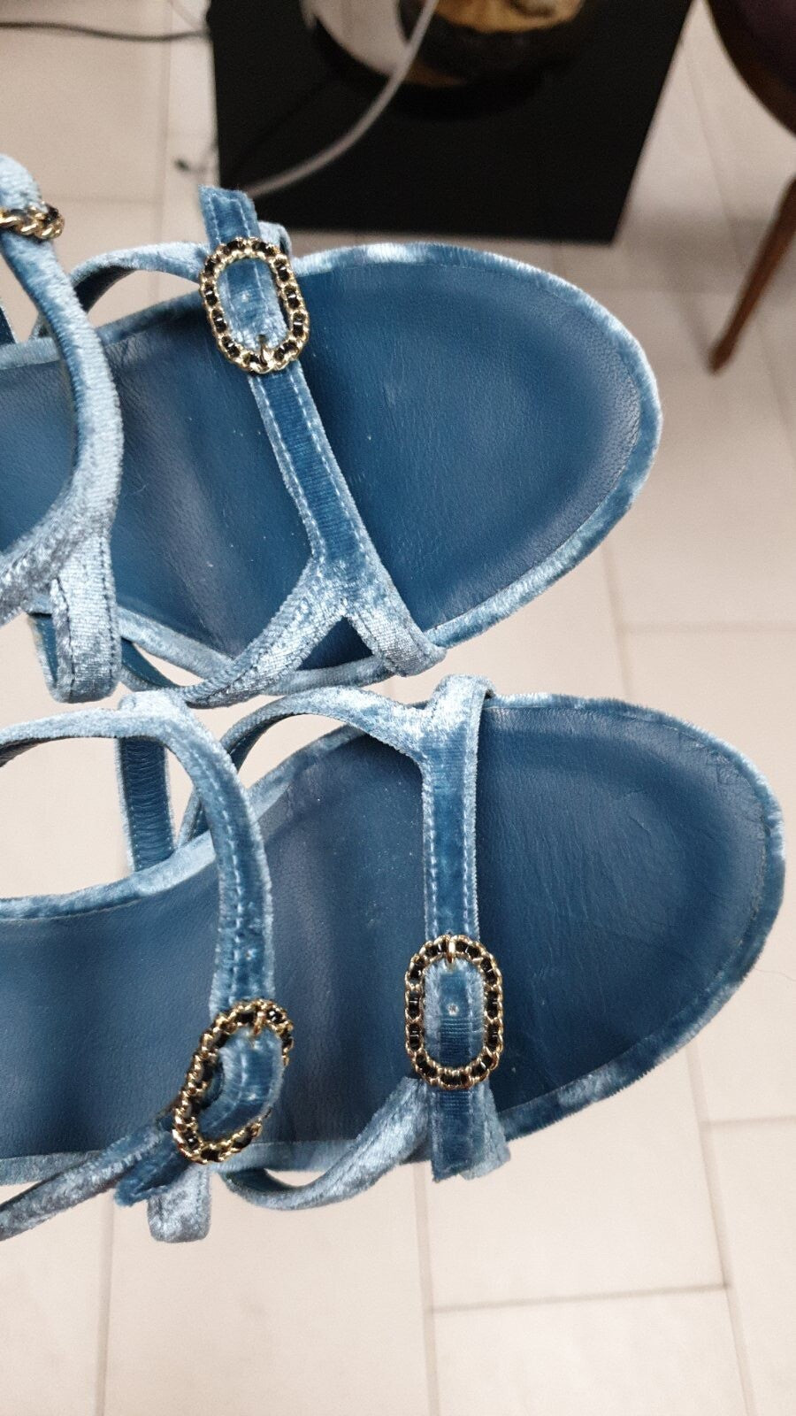 Chanel Blue Velvet Sandals  Sz.38