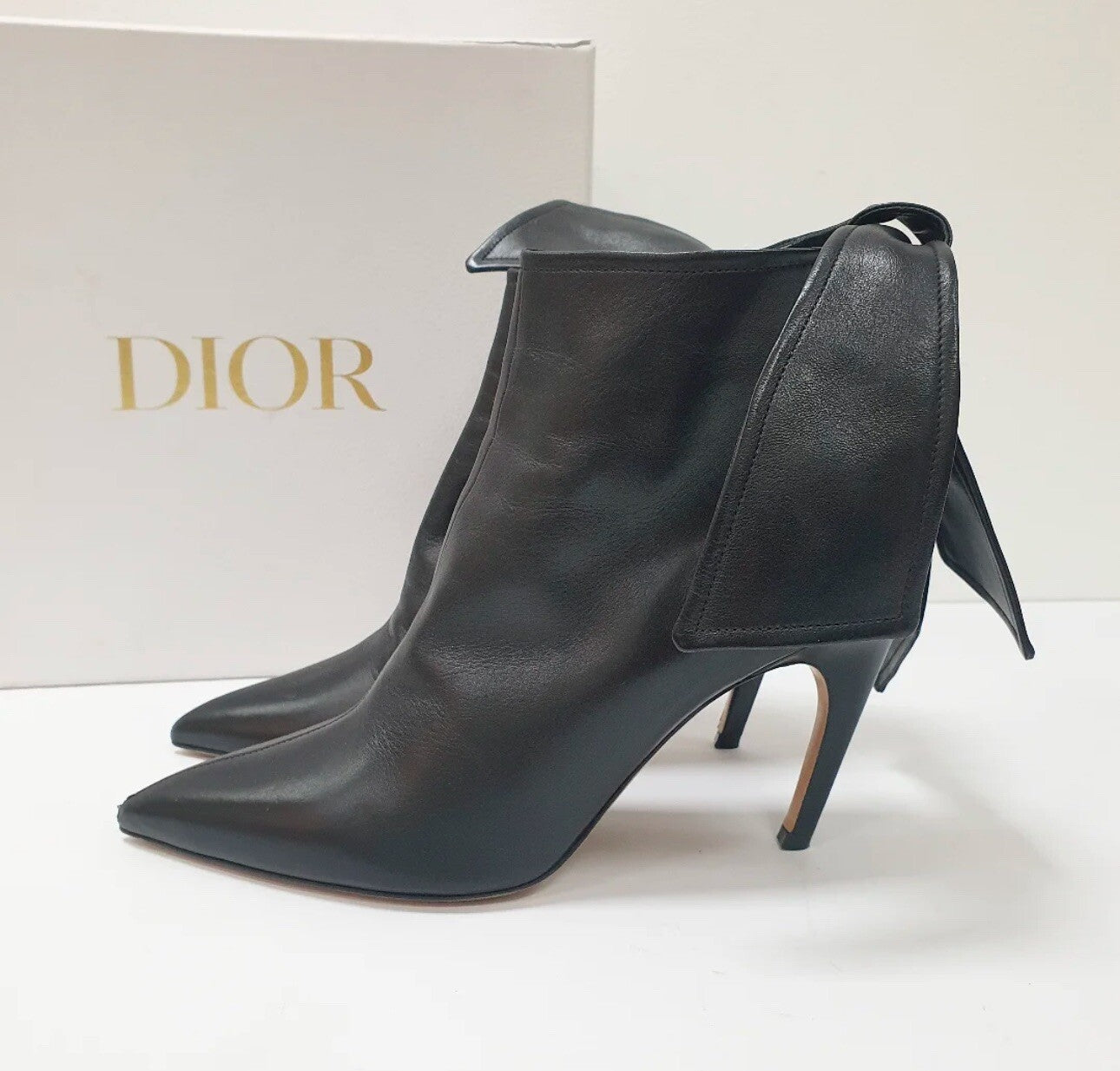 Christian Dior Black Leather Ties Heels Booties sz.39