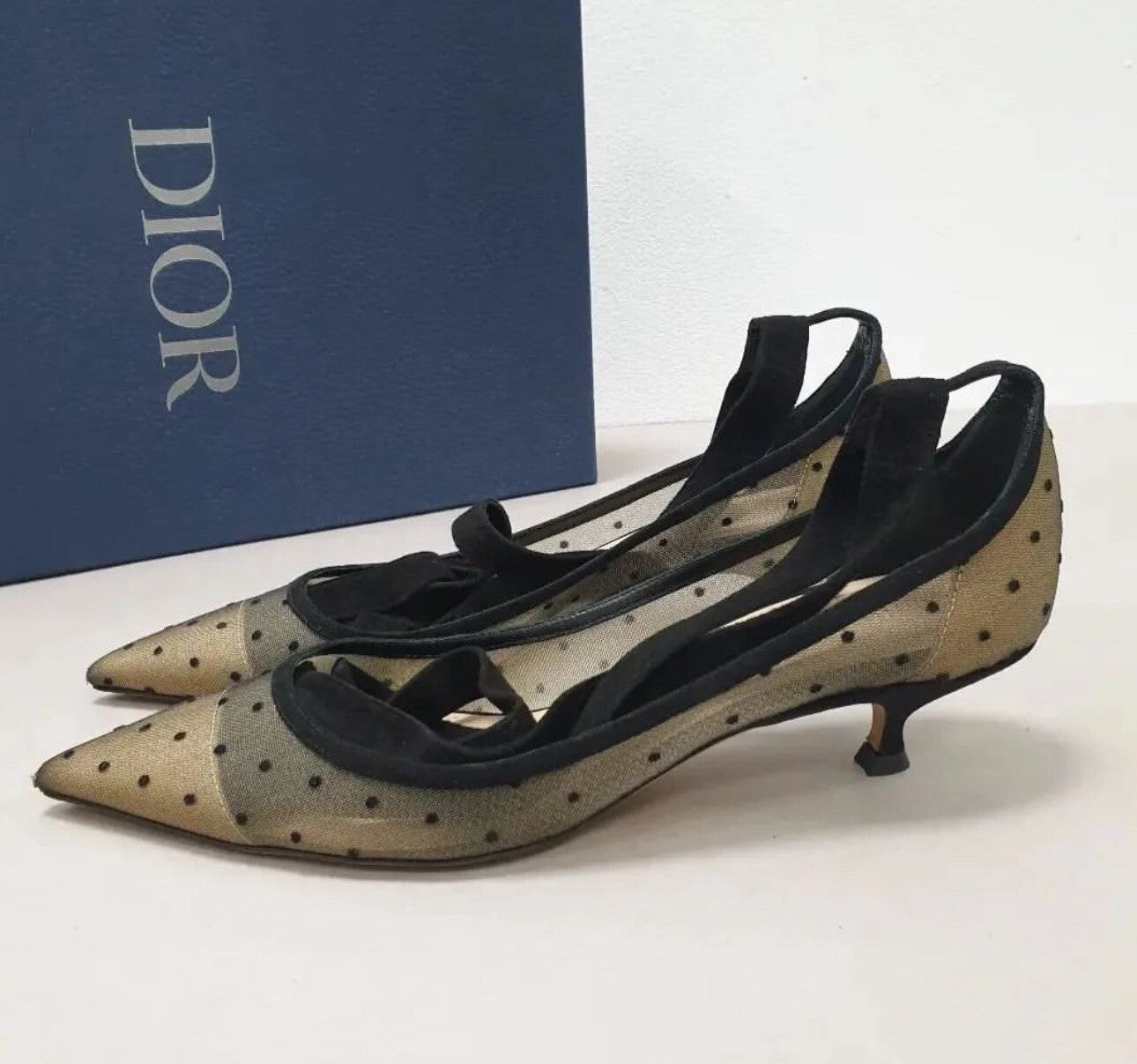 Christian Dior Black Mesh Suede D Polka Dot Pumps sz.38
