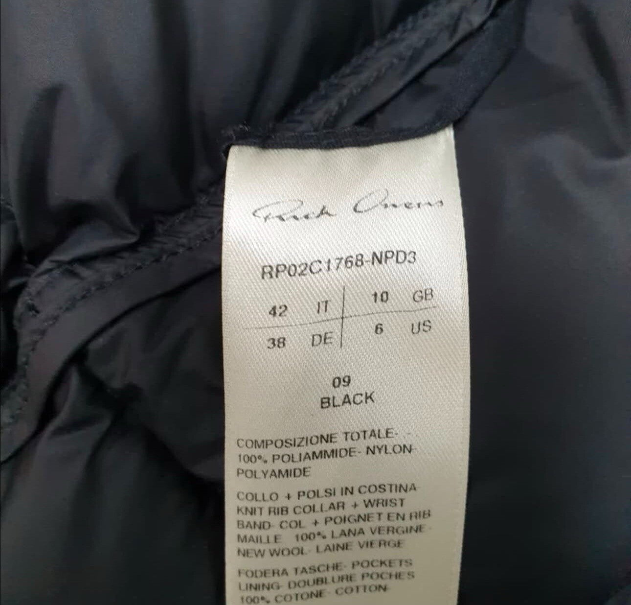 Rick Owens Black Puffer Jacket Sz.42