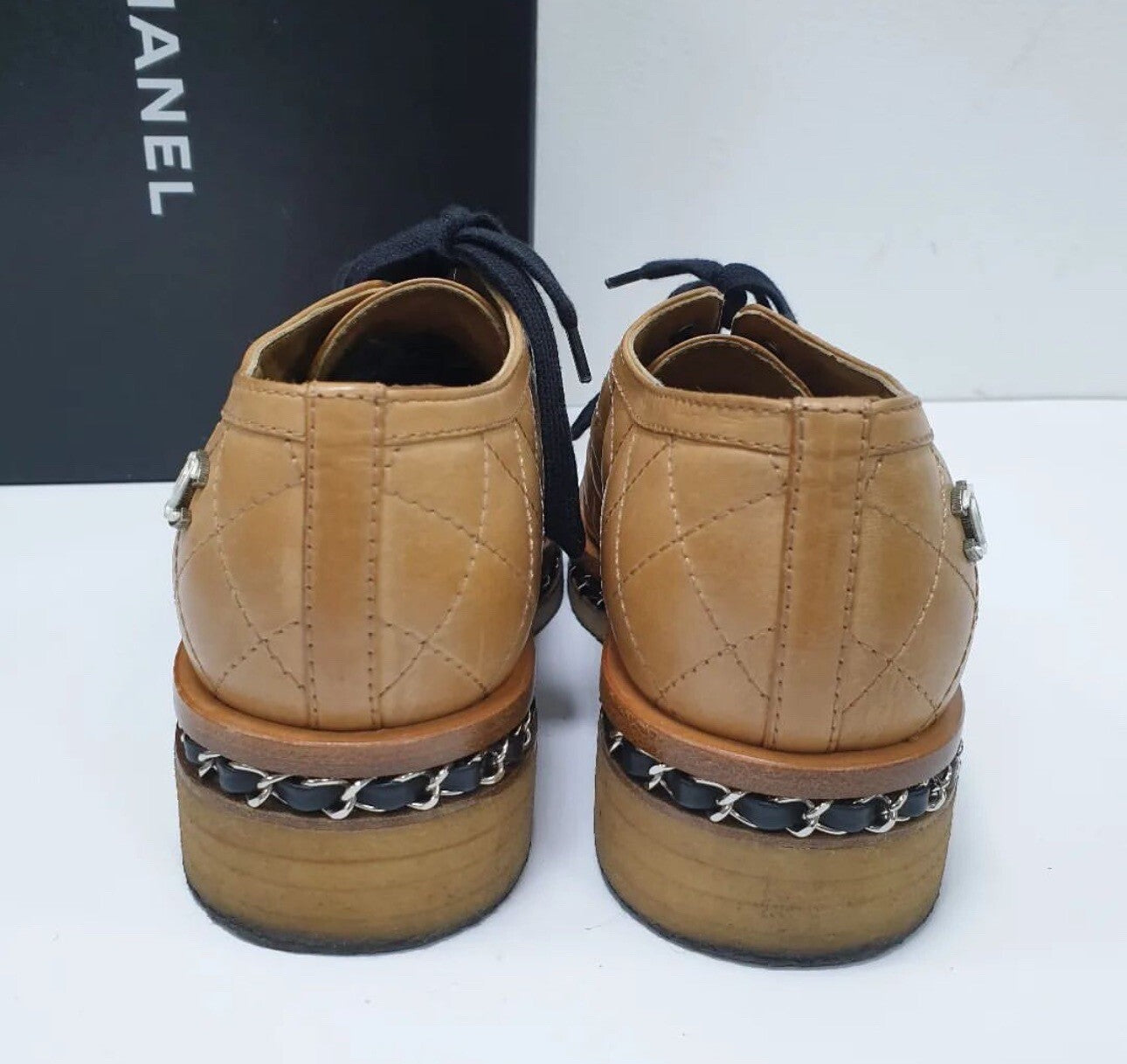 Chanel  Quilted Leather Chain Embellished Cap Toe Oxfords Sz.37.5