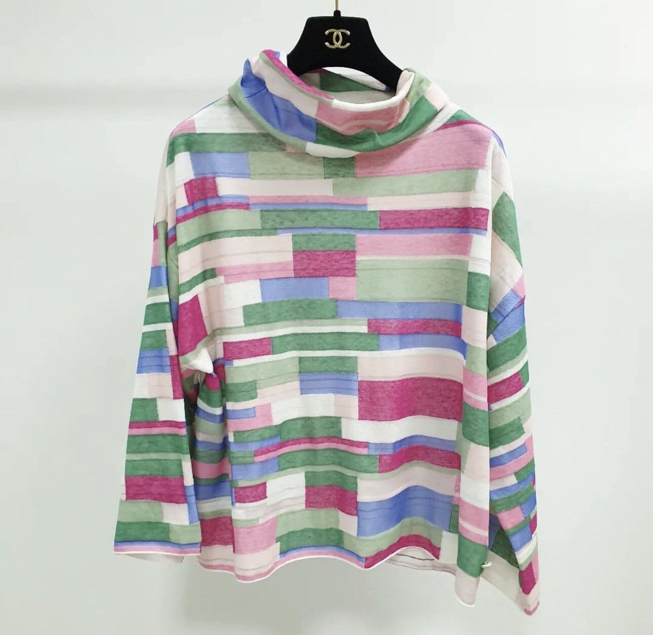 Chanel Multicolor Abstract Printed Knit Turtleneck Top Sz.40