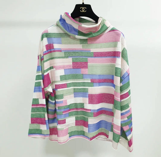 Chanel Multicolor Abstract Printed Knit Turtleneck Top Sz.40