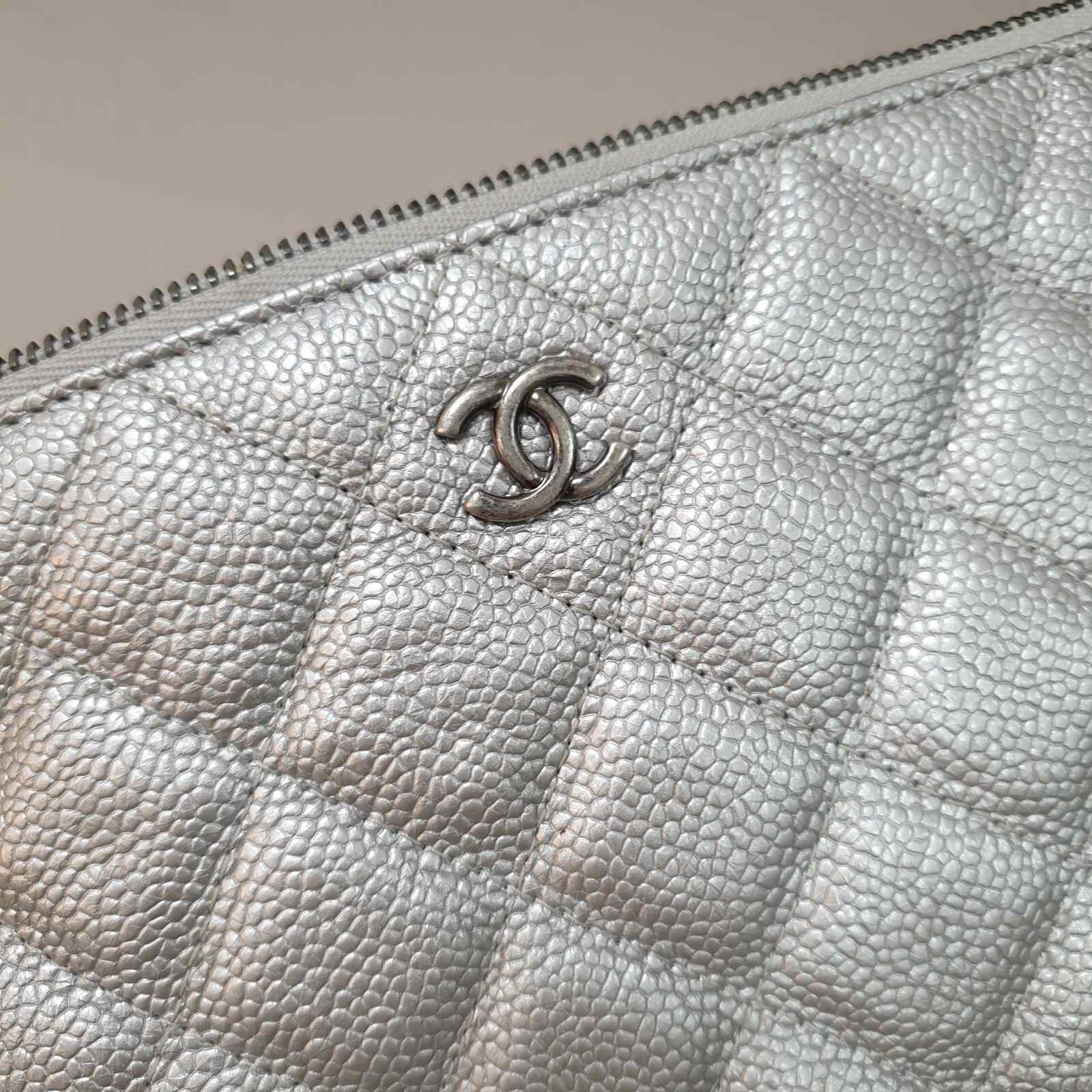 Chanel Silver Grain Leather Clutch Bag