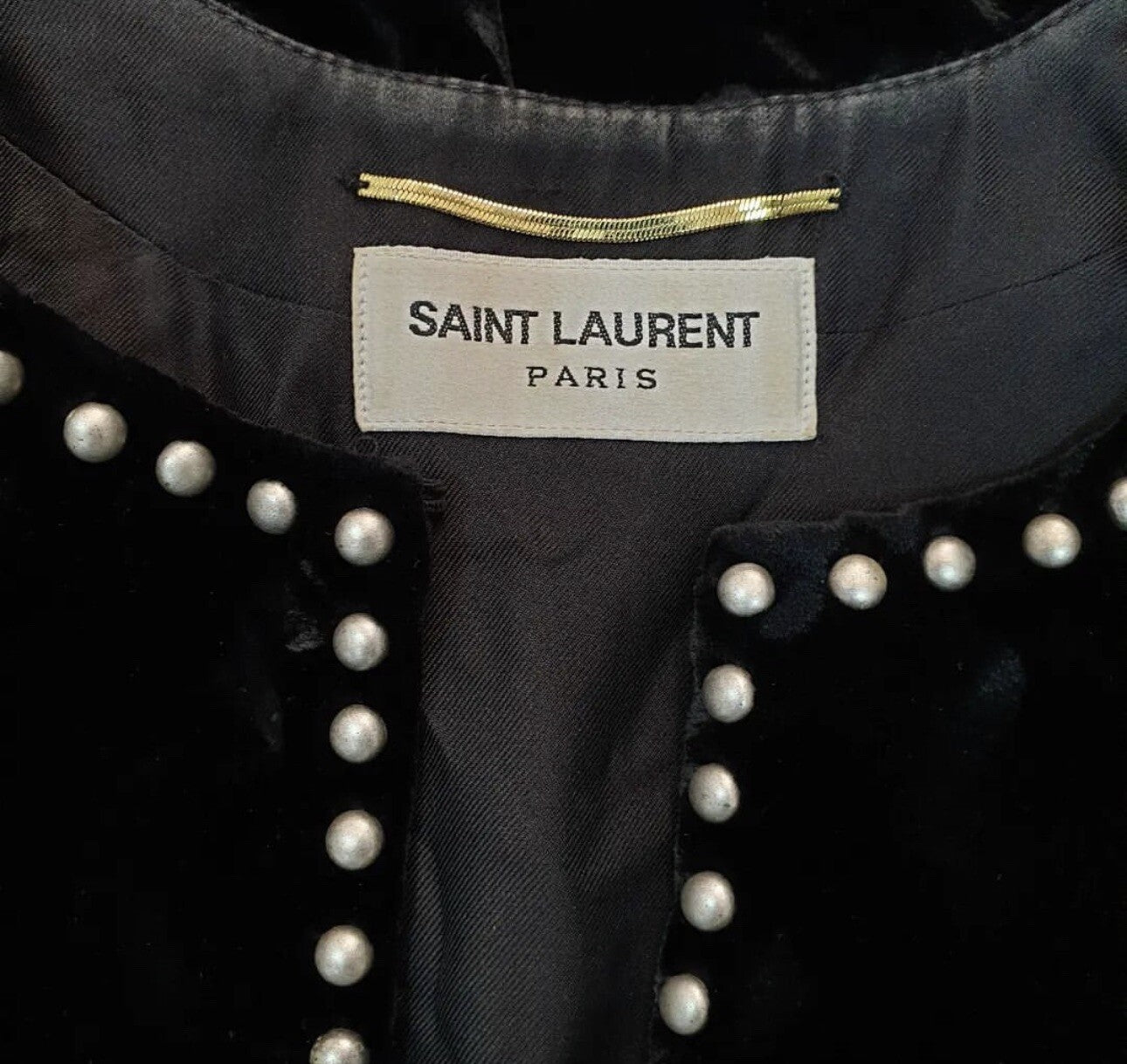 SAINT LAURENT Studded Ruffled Velvet Mini Black Dress Sz 36