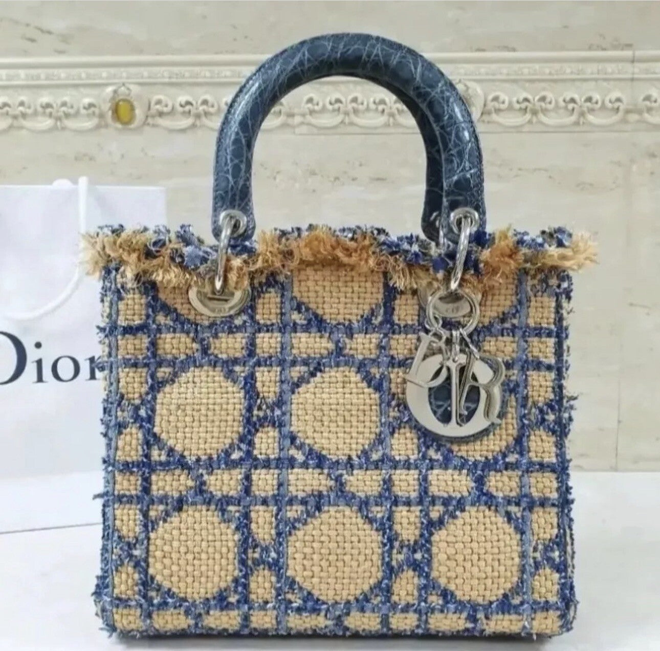 Dior Lady Dior Medium Tweed  Crocodile Handle Bag