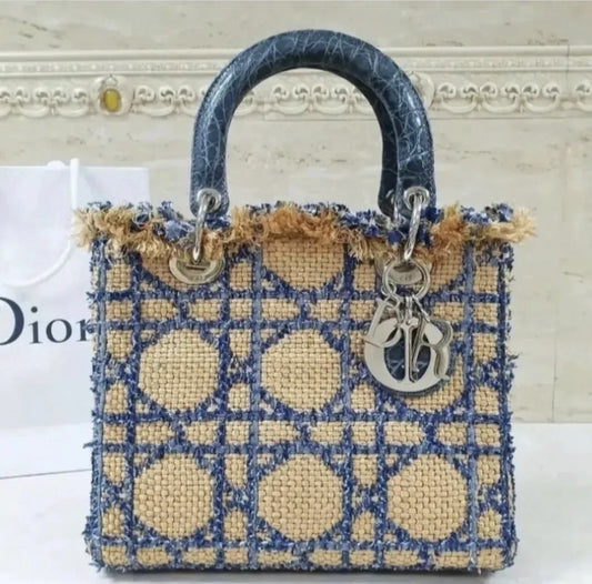 Dior Lady Dior Medium Tweed  Crocodile Handle Bag