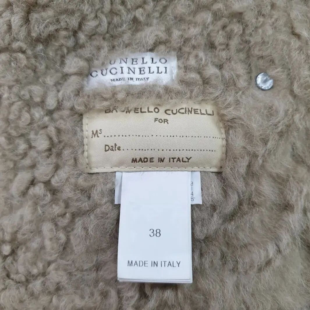 Brunello Cucinelli  Brown Grey Shearling Leather Jacket Sz.38