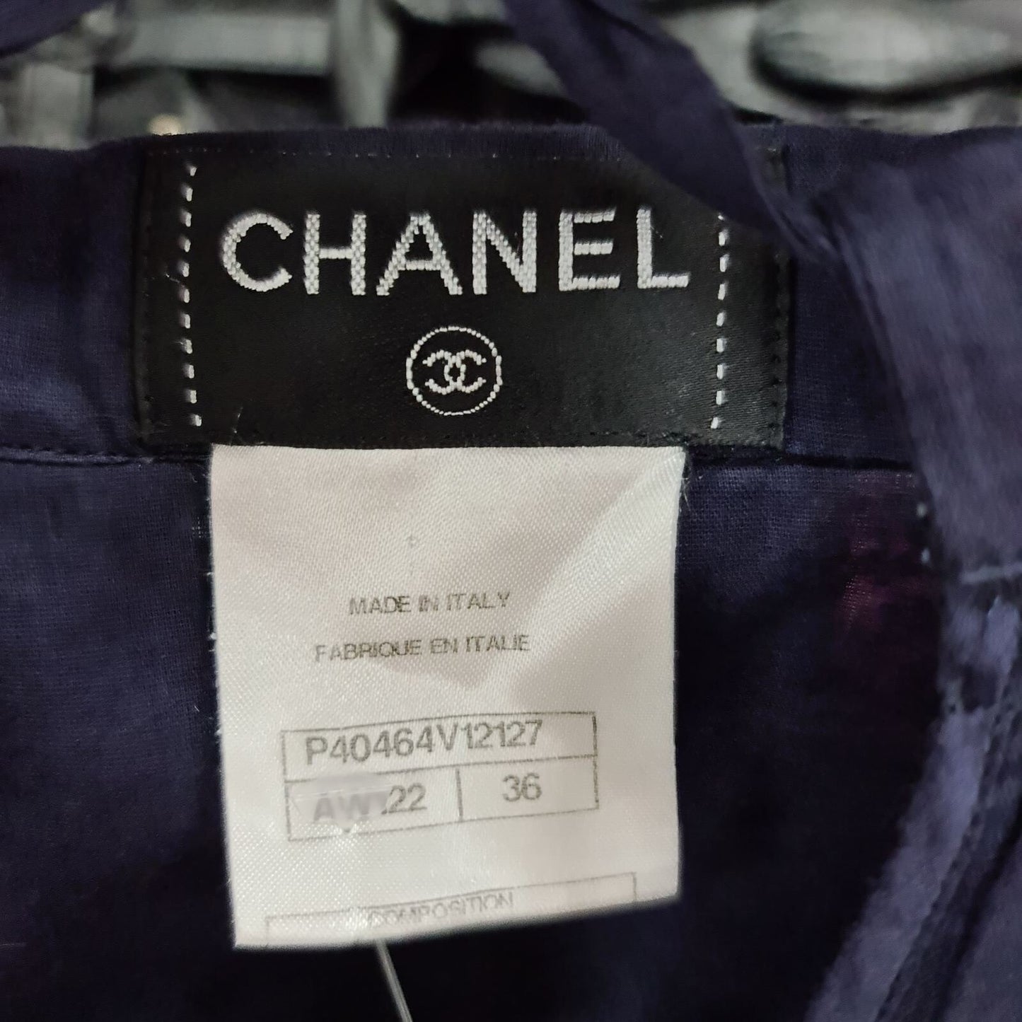 CHANEL Navy Blue Cotton Waist 2 Cc Logo Buttons Blouse Top Sz.36