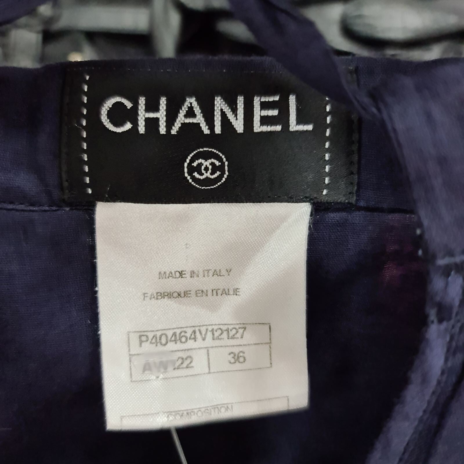 CHANEL Navy Blue Cotton Waist 2 Cc Logo Buttons Blouse Top Sz.36