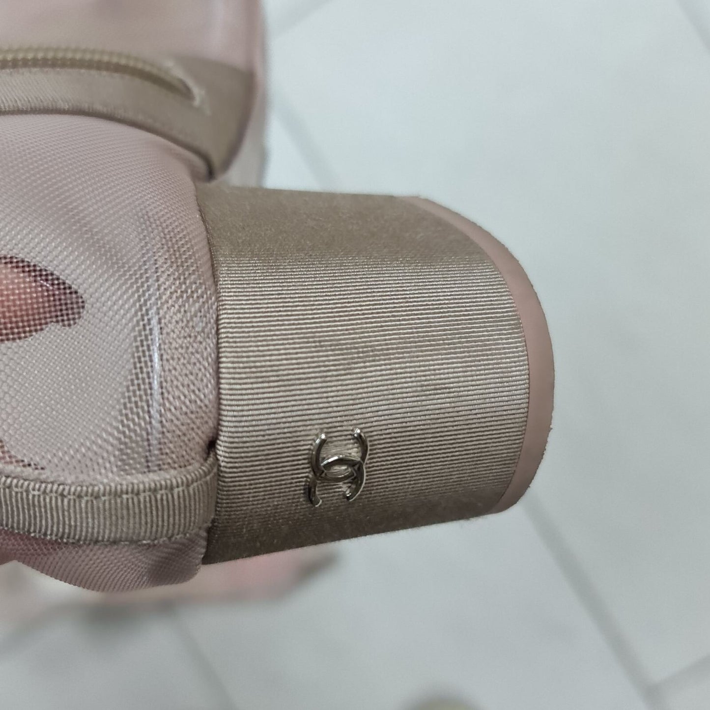 Chanel Pink Mesh and Grosgrain Flower Cap Toe Short Booties sz.38