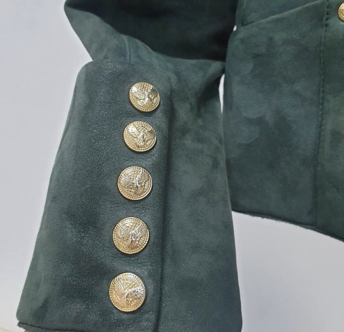 Balmain Green Women's Shearling Biker Style Jacket Jacket Sz.38