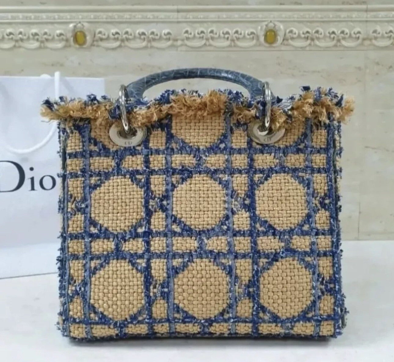 Dior Lady Dior Medium Tweed  Crocodile Handle Bag