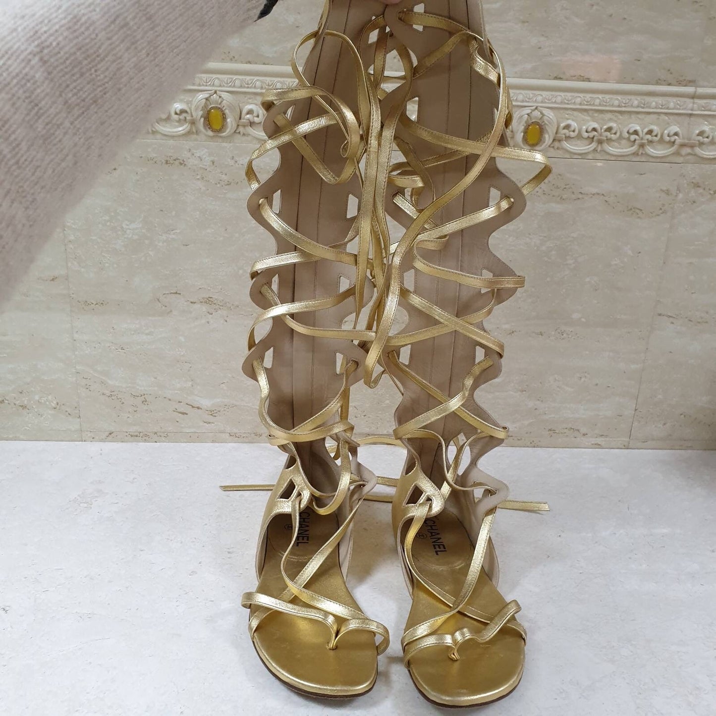 Chanel Gold Gladiator Sandals  Sz.38