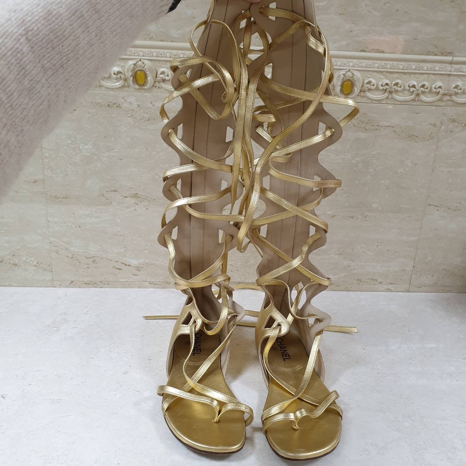 Chanel Gold Gladiator Sandals  Sz.38