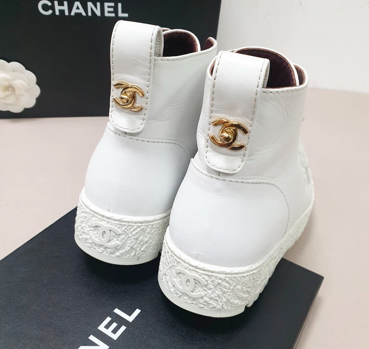 Chanel 2021 Interlocking CC Logo Combat Boots Sz.37