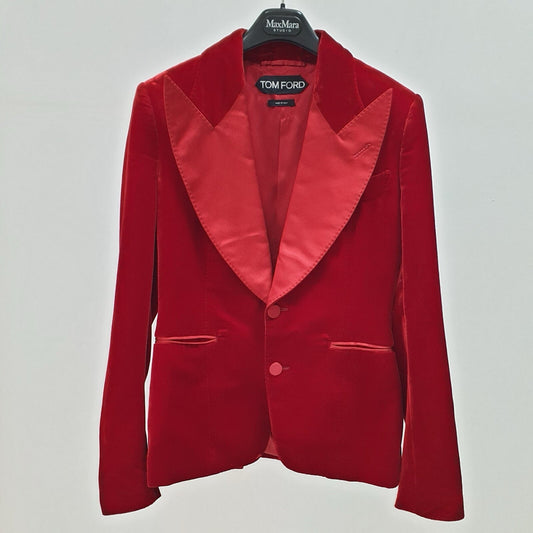 TOM FORD Shelton Shawl Collar Velvet Red Sport Coat Tuxedo Dinner Jacket Sz.38