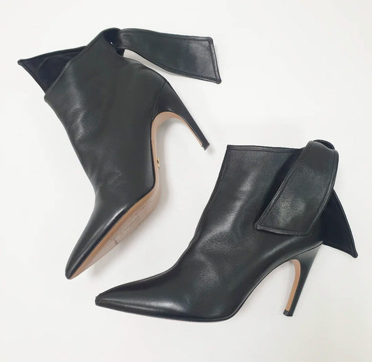 Christian Dior Black Leather Ties Heels Booties sz.39