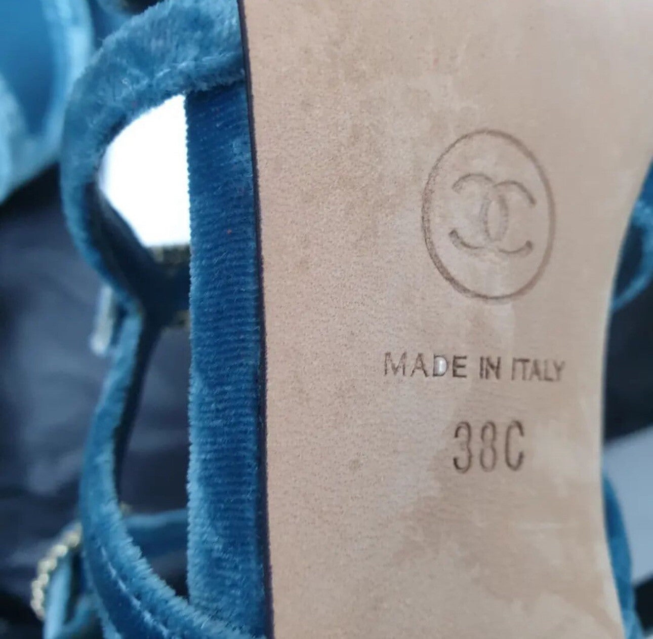 Chanel Blue Velvet Sandals  Sz.38