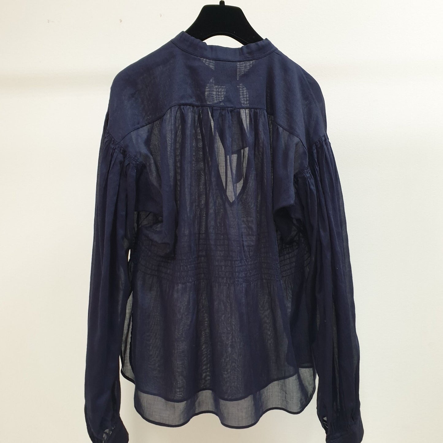 CHANEL Navy Blue Cotton Waist 2 Cc Logo Buttons Blouse Top Sz.36