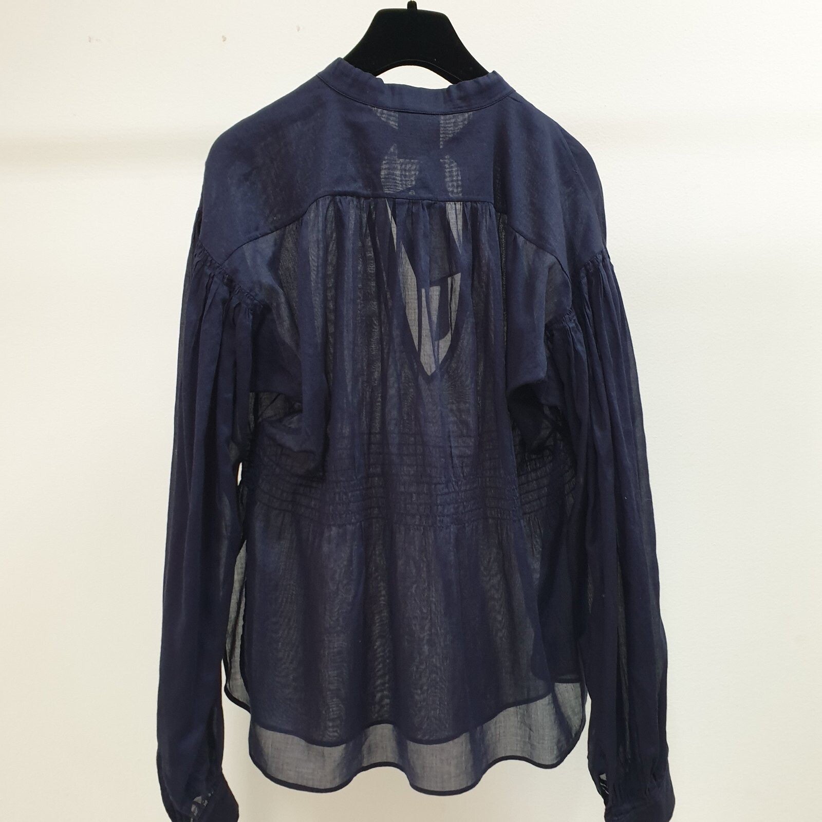 CHANEL Navy Blue Cotton Waist 2 Cc Logo Buttons Blouse Top Sz.36