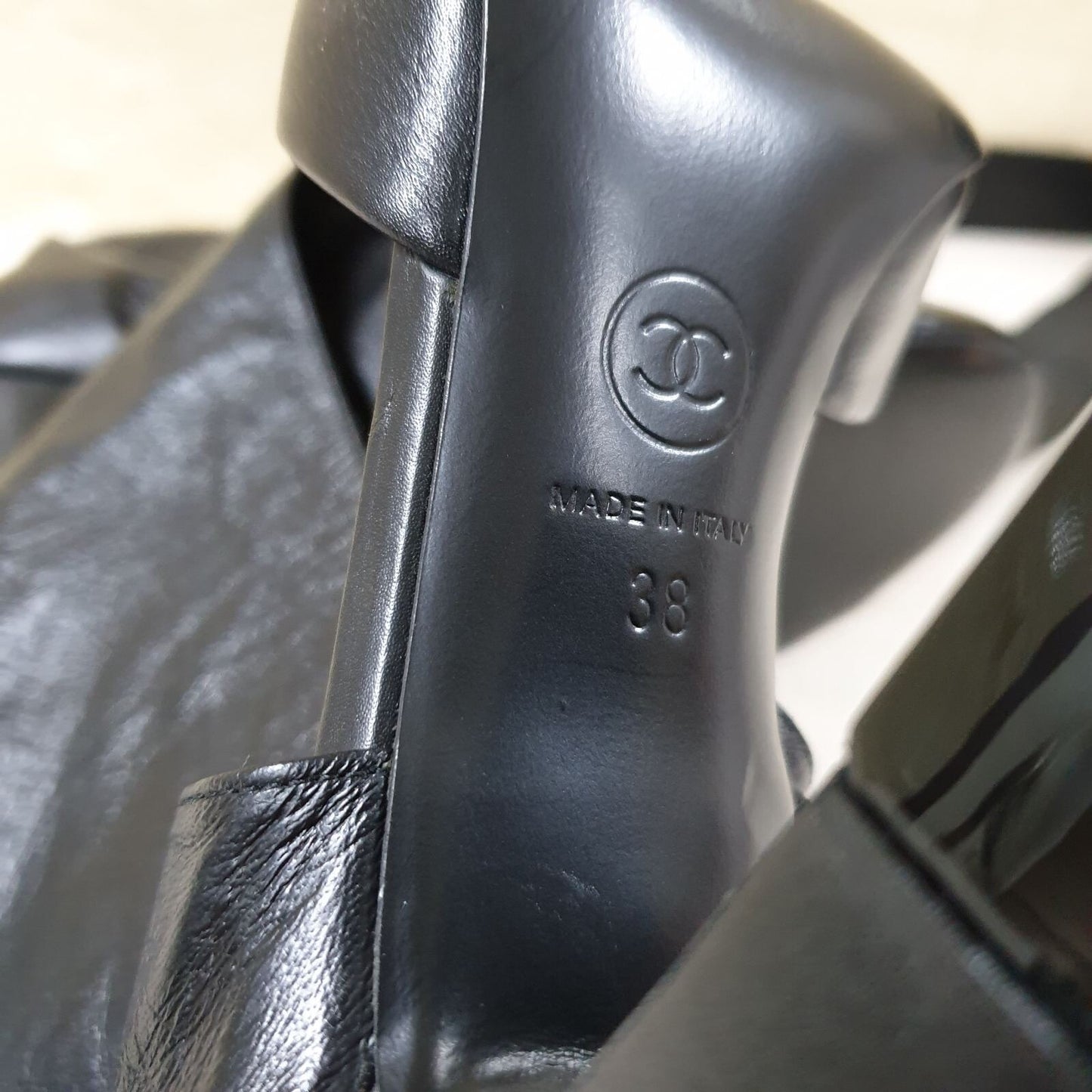 Chanel Black Leather Lace Up Heeled Sandals Sz.38