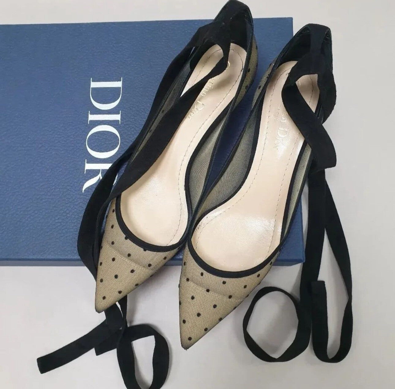 Christian Dior Black Mesh Suede D Polka Dot Pumps sz.38