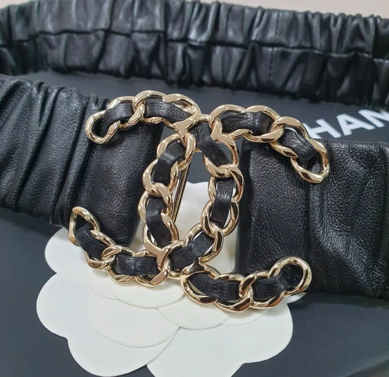 Chanel  Lambskin Ruched Chain CC Belt