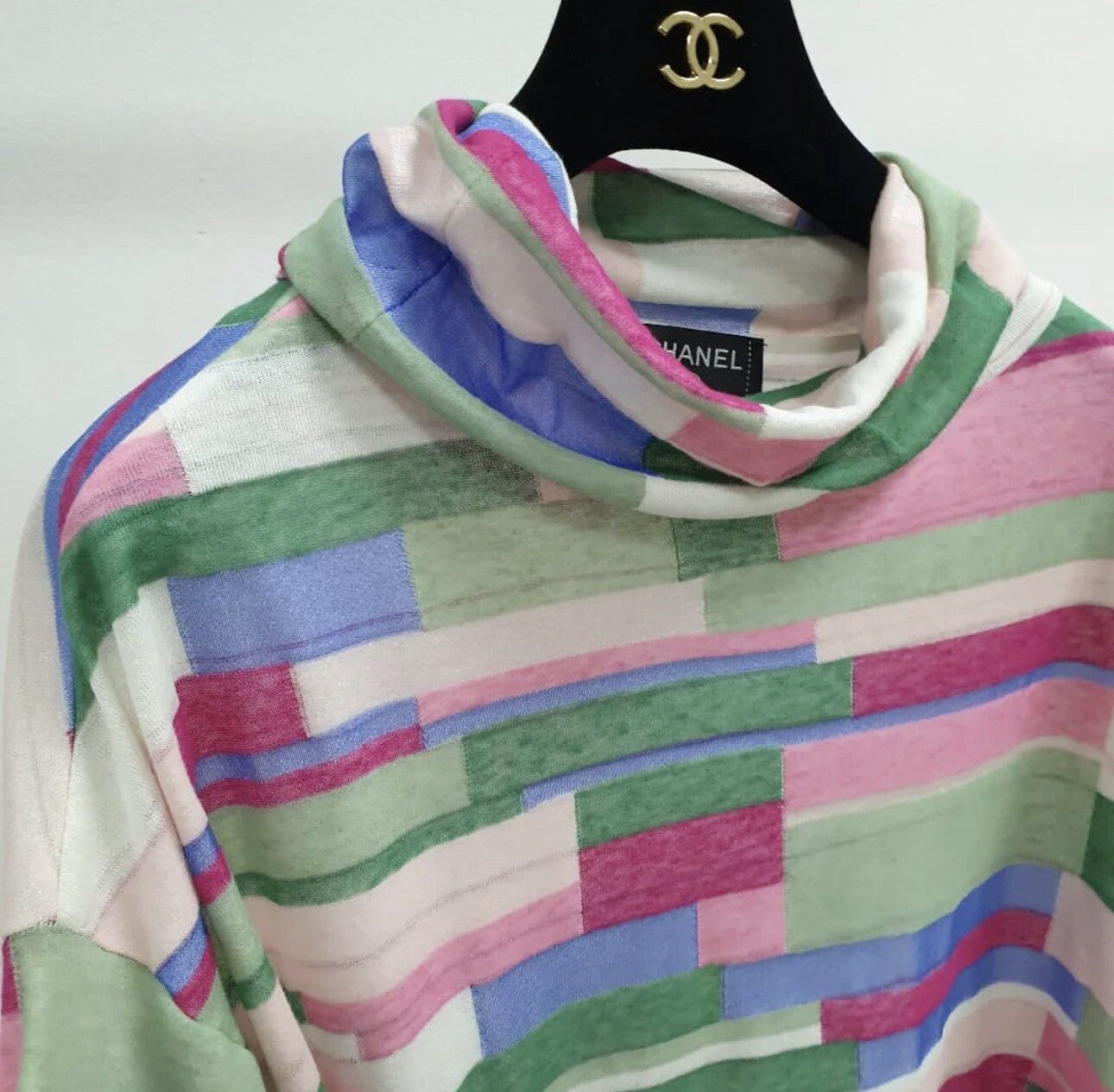 Chanel Multicolor Abstract Printed Knit Turtleneck Top Sz.40