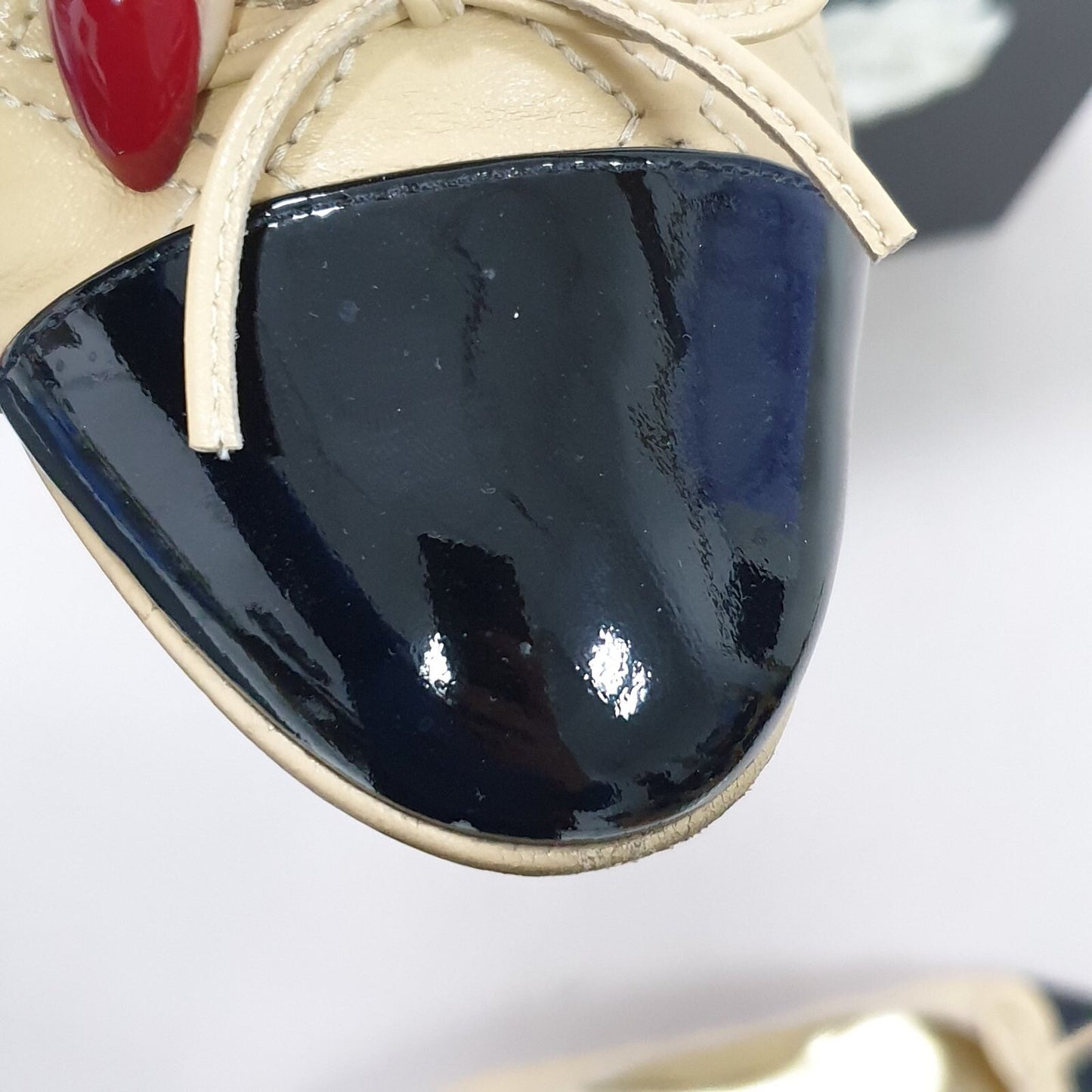 Lambskin Patent Double Stitched CC Cap Toe Ballerina Flats Sz.39.5