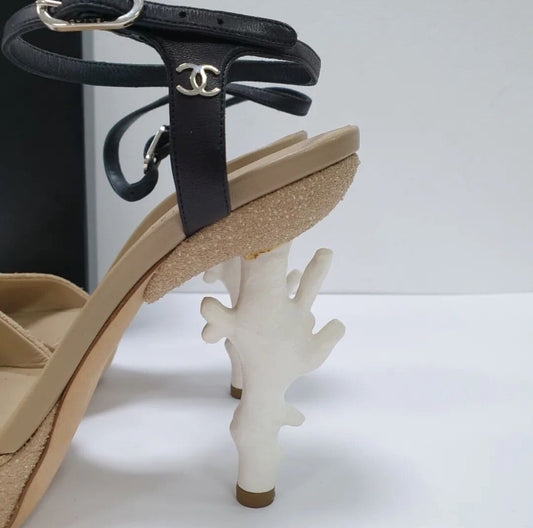 CHANEL 2012 BEIGE SAND CORAL HEEL SANDALS  Sz.37