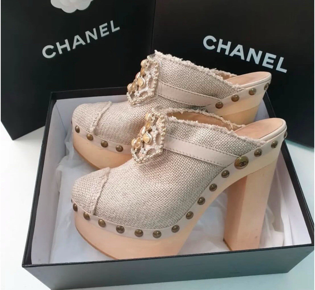 Chanel Shoe Platform Clog Limited Edition Jewel Hardware Sz 39.5