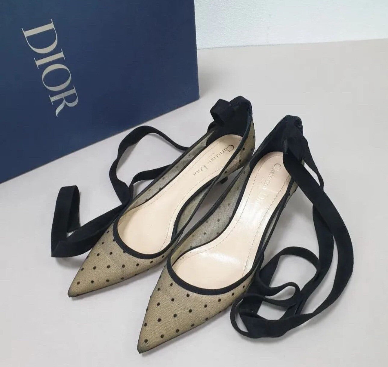 Christian Dior Black Mesh Suede D Polka Dot Pumps sz.38