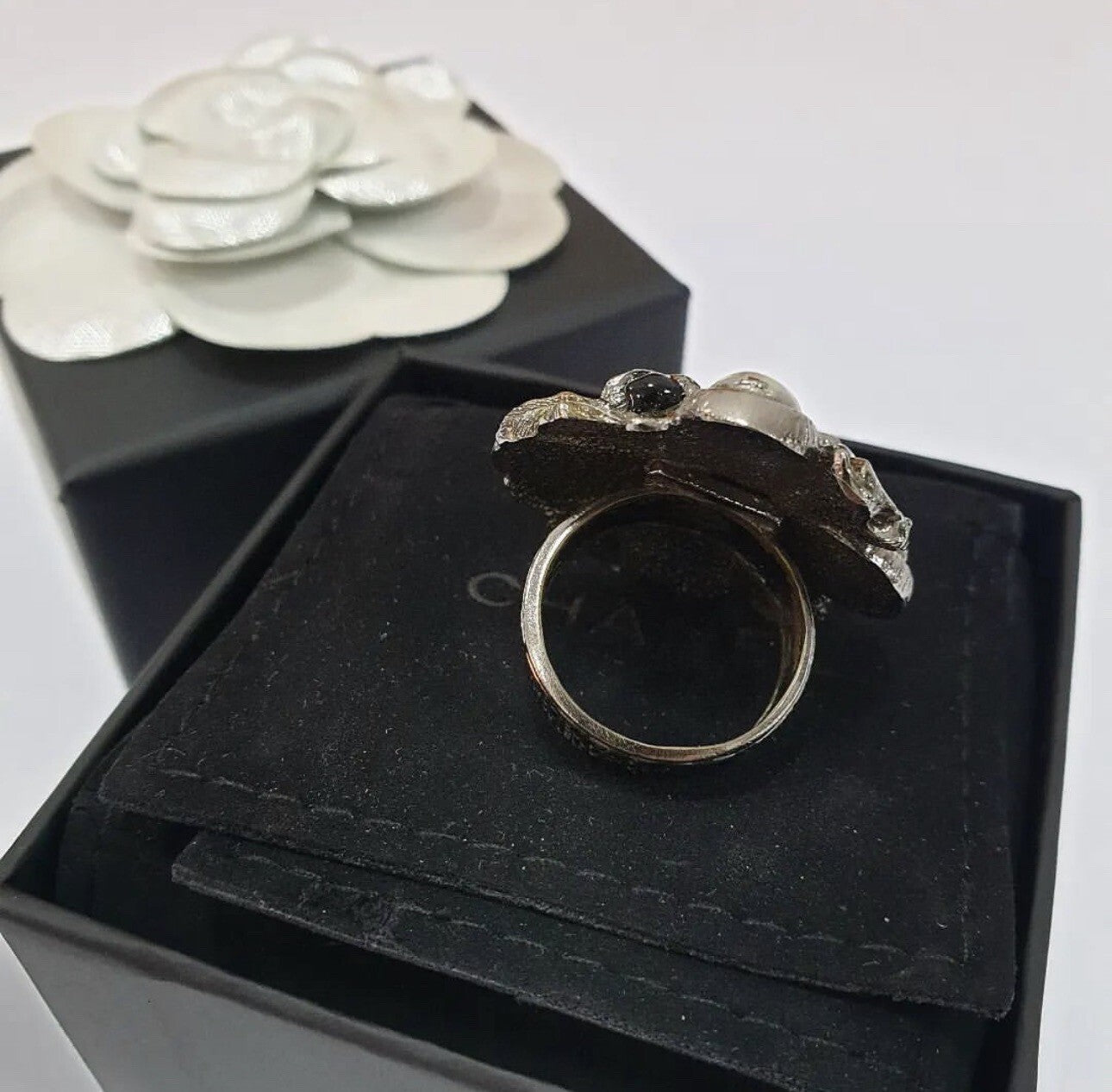 Chanel Metal and Brown Enamel CC Ring