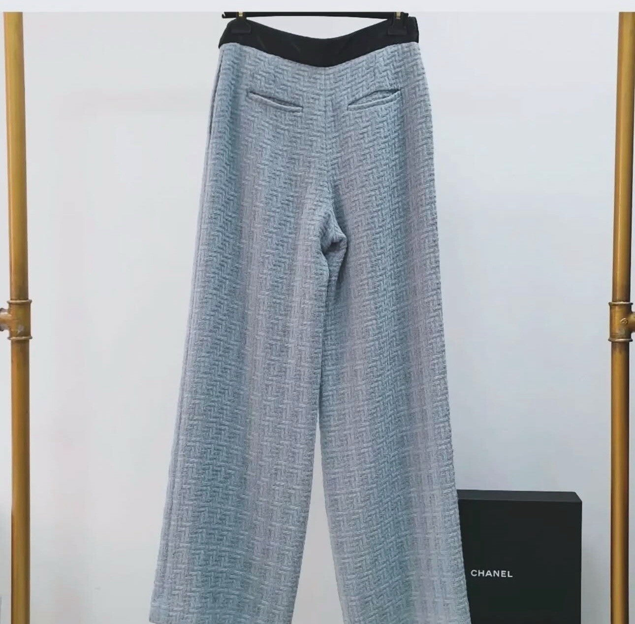 Chanel Gray Wool Wide Leg Jeans  Pants Trousers Sz.42