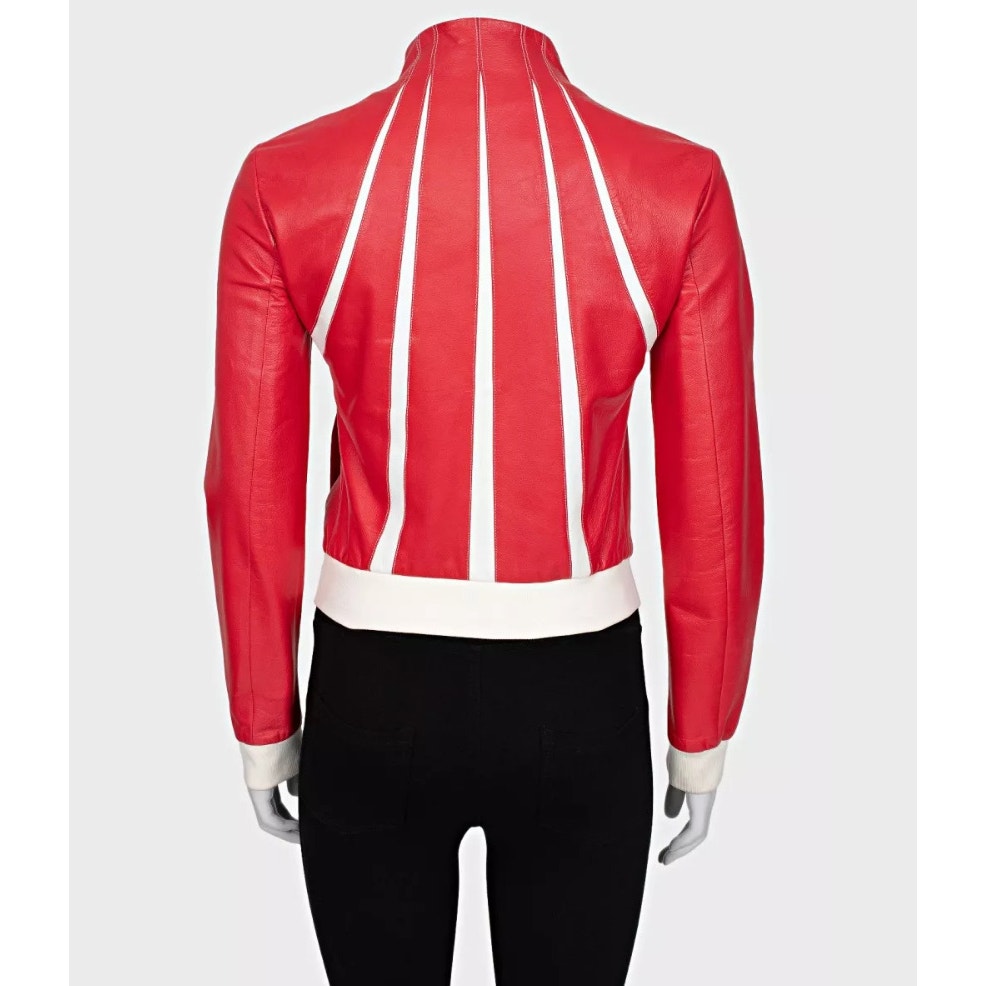 Valentino Red Leather Contrast Details Jacket Sz.42 Pre-owned