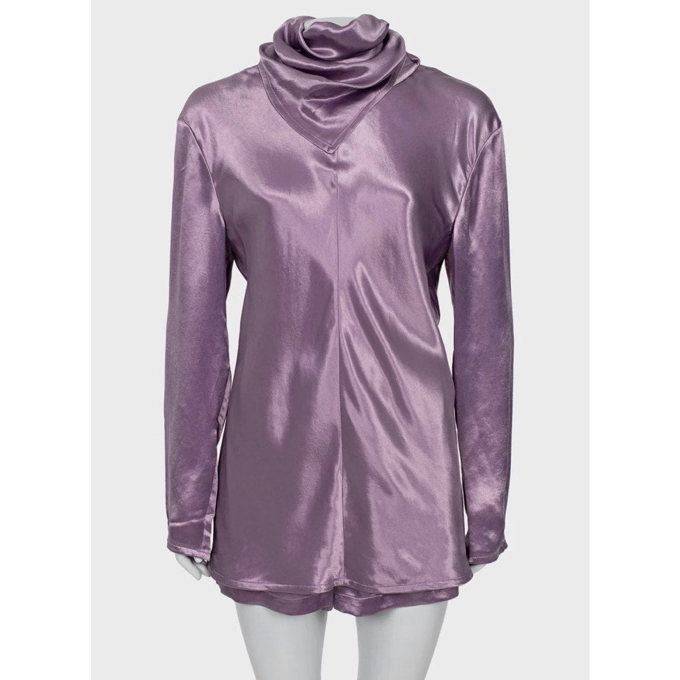 Bottega Veneta Purple Cupro Shorts & Blouse Set IT42 Pre-owned