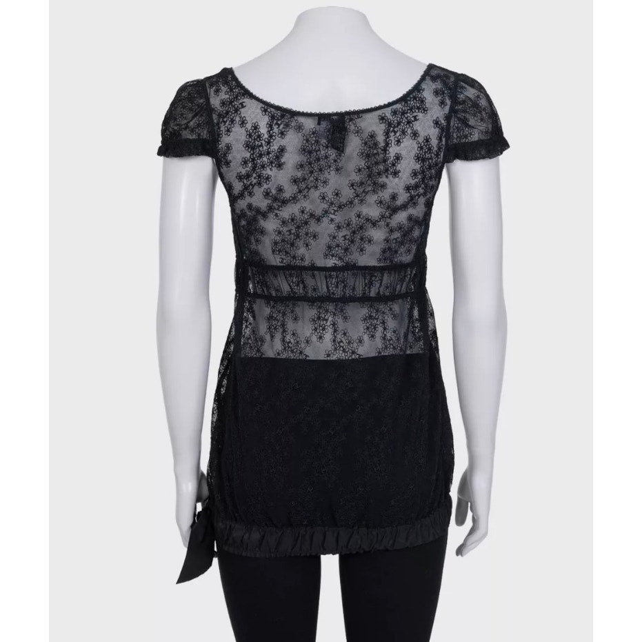 Chanel Elegant Black Lace Top with Bow - Size S / FR36 Pre-owned