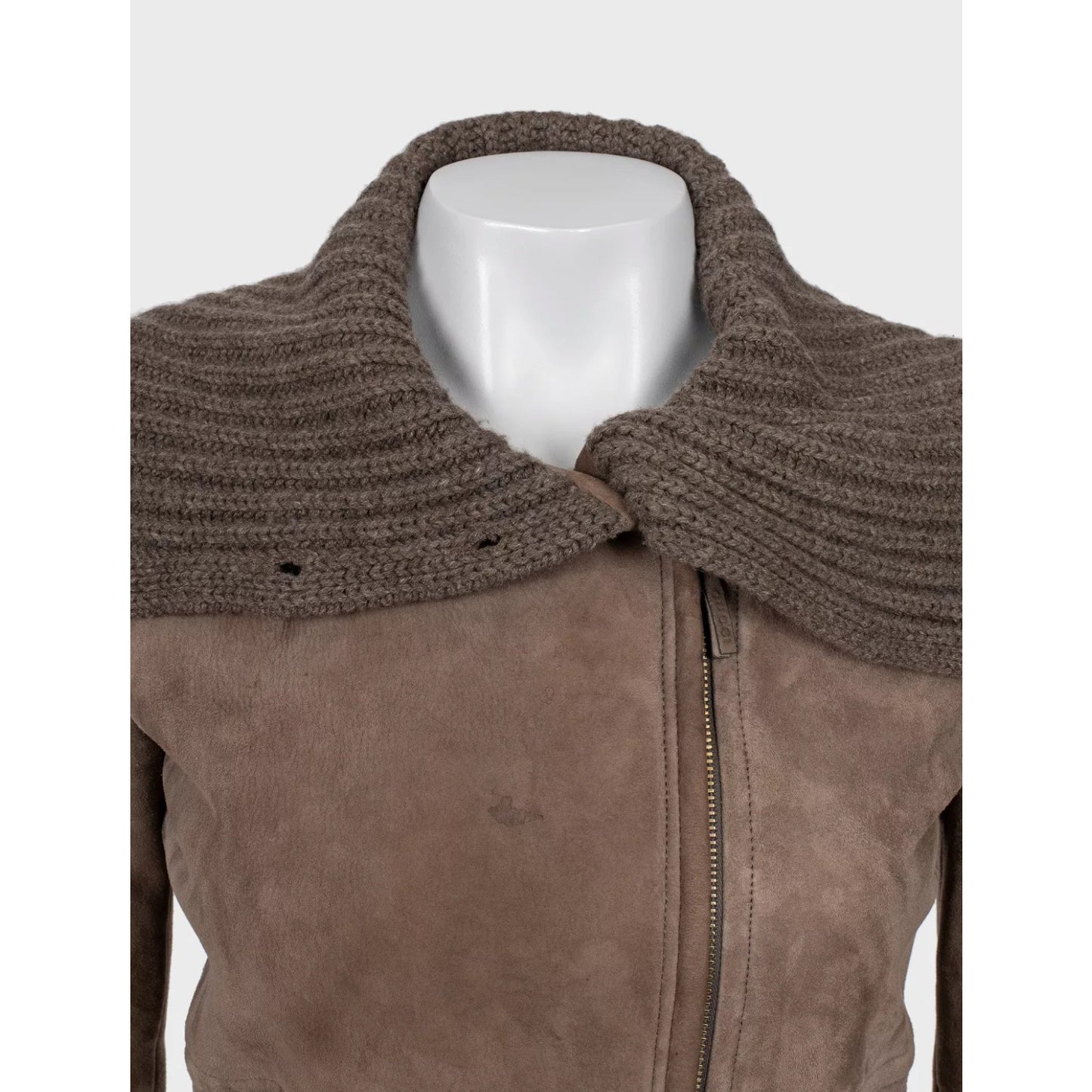 Gucci Cashmere Collar  Belted Shearling Leather Jacket Sz.40 Pre-owned