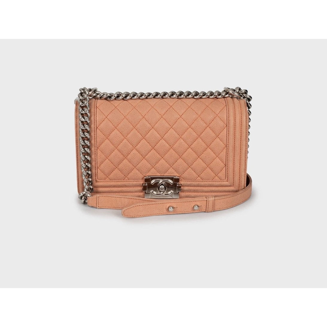 Authentic Chanel Boy Medium Brown Leather Crossbody Bag Pre-owned