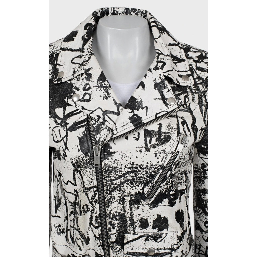 Saint Laurent Leather Printed Biker Jacket Sz.42 Pre-owned