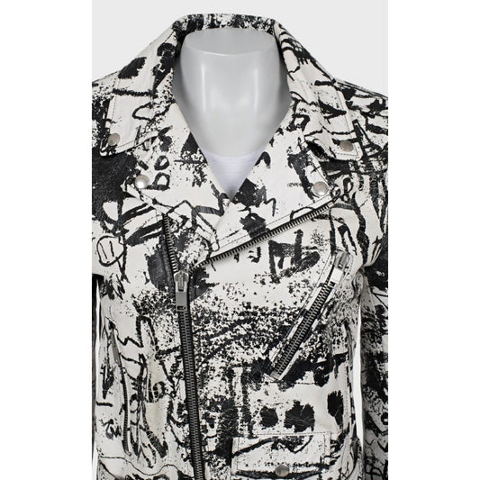 Saint Laurent Leather Printed Biker Jacket Sz.42 Pre-owned