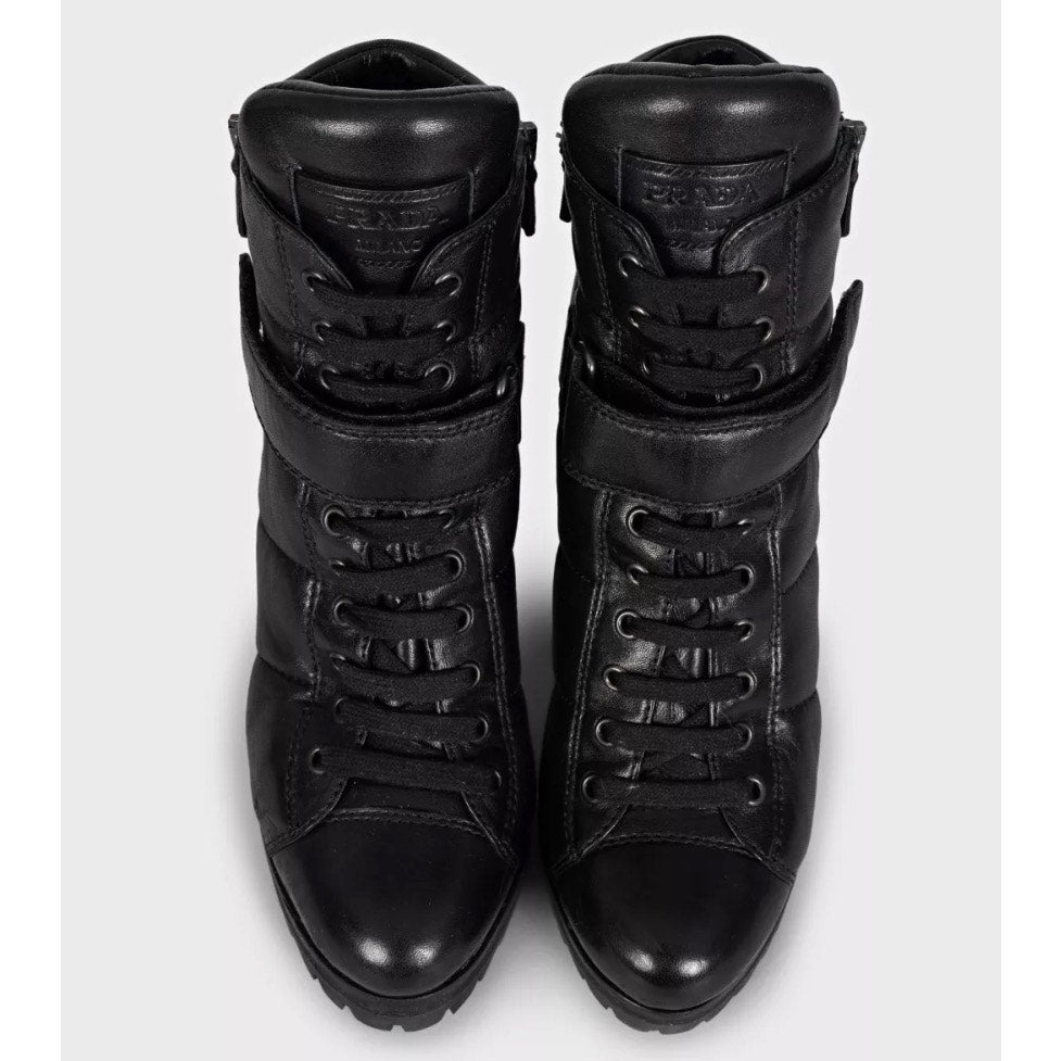 Prada Sport Black Leather Ankle Boots Size 37.5 pre-owned