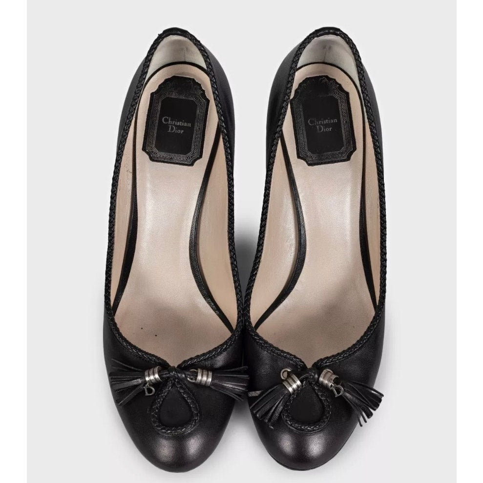 Christian Dior Black Leather Sculpted Heel Bow Shoes Sz.39.5 Pre-owned